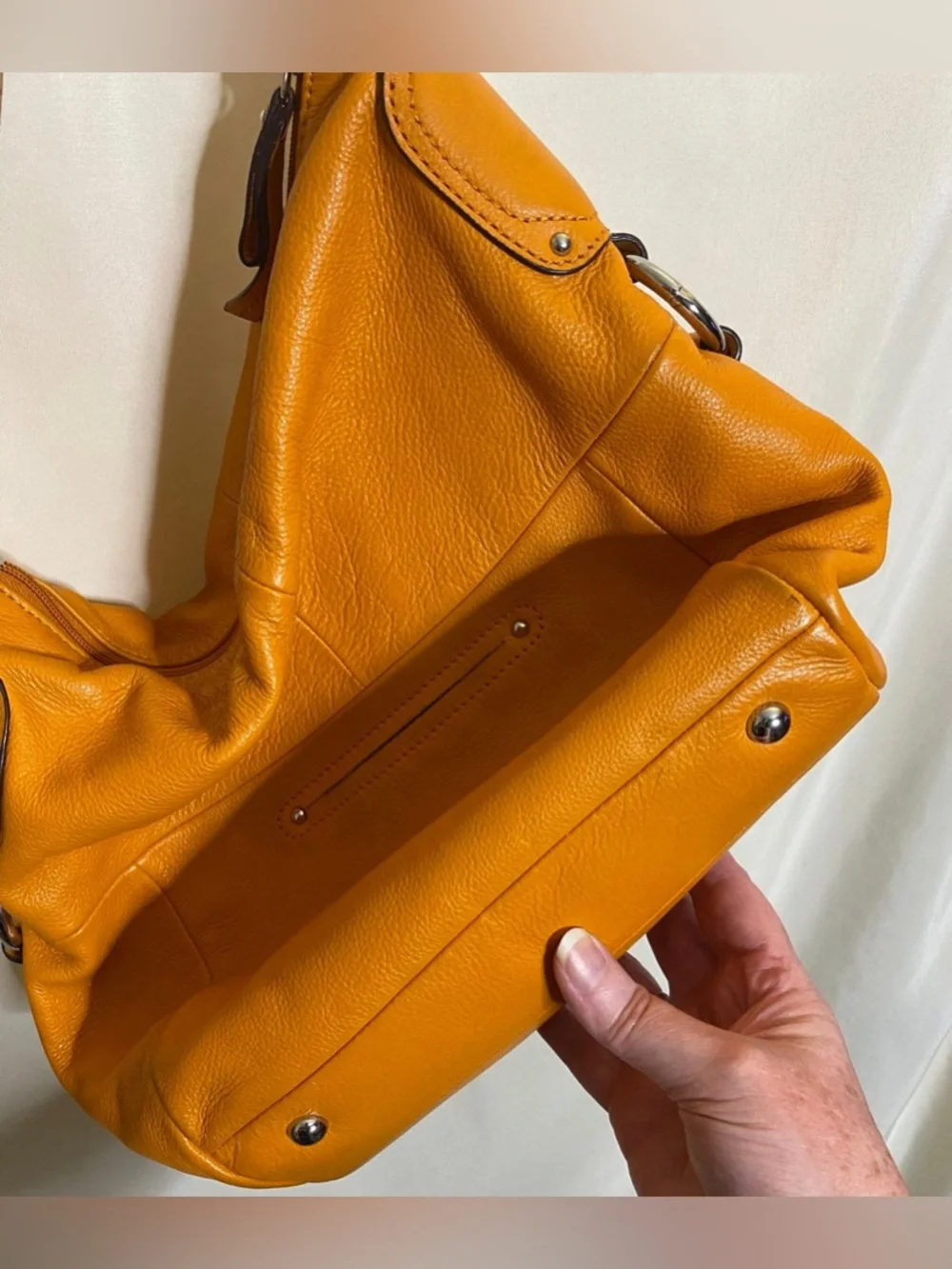 B. Makowsky Genuine Leather Ashton Orange Citrus Hobo Bag
